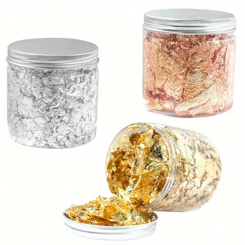 Acessórios para arte em unhas, folha de cobre dourada, prata, lantejoulas, folha de floco, folha de papel em massa para decoração de manicure dourada
