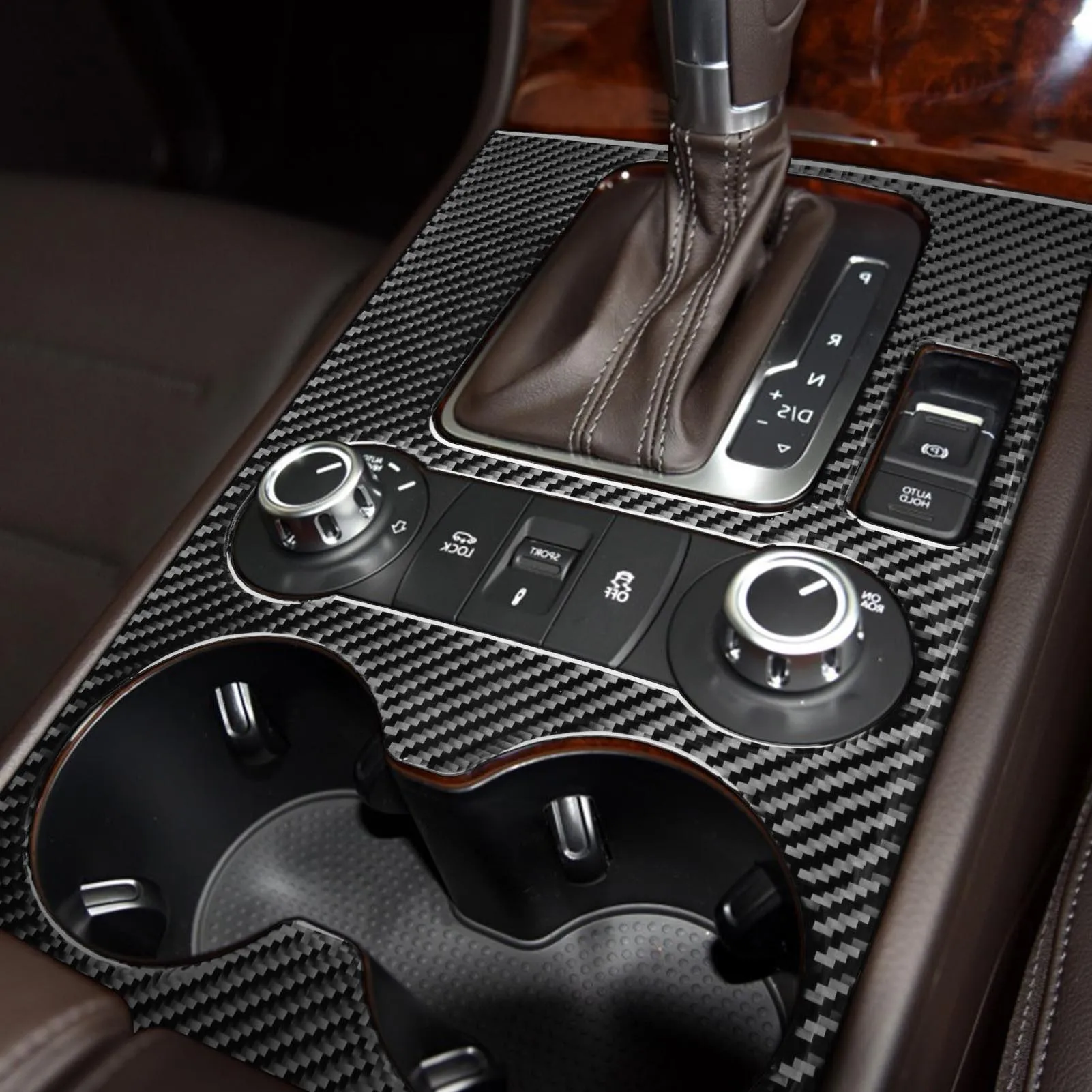 

Fit For VW Touareg 2011-2018 Carbon Fiber Center Control Gear Shift Panel Cup Holder Cover Trim RHD