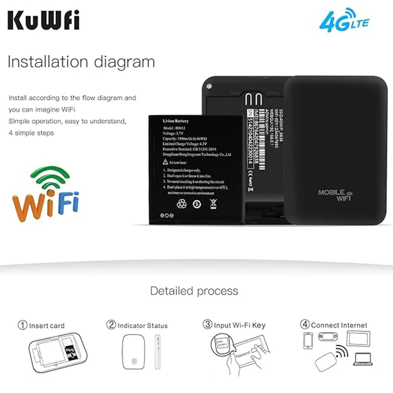 Маршрутизатор KuWFi, 1800 мАч, 4G, LTE, Мбит/с