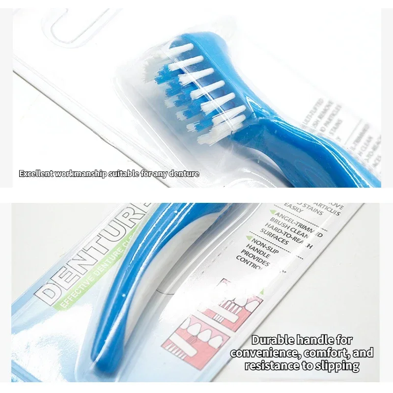 1개 틀니 세척용 가짜 이빨 브러시 이중 헤드 잇몸 클리너 구강 교정기 스케일링 핸들 재사용 가능한 관리 용품
