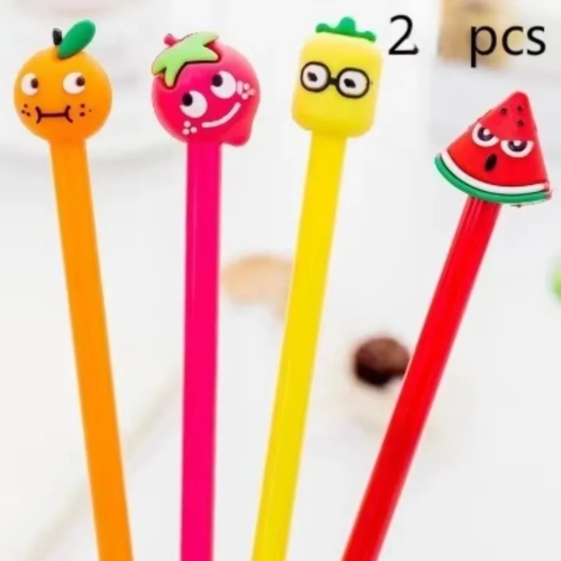 

Набор из 2 ручек с мультяшными фруктами, 0,5 мм, черные, для офиса и учебы, милые канцелярские принадлежности для студентов