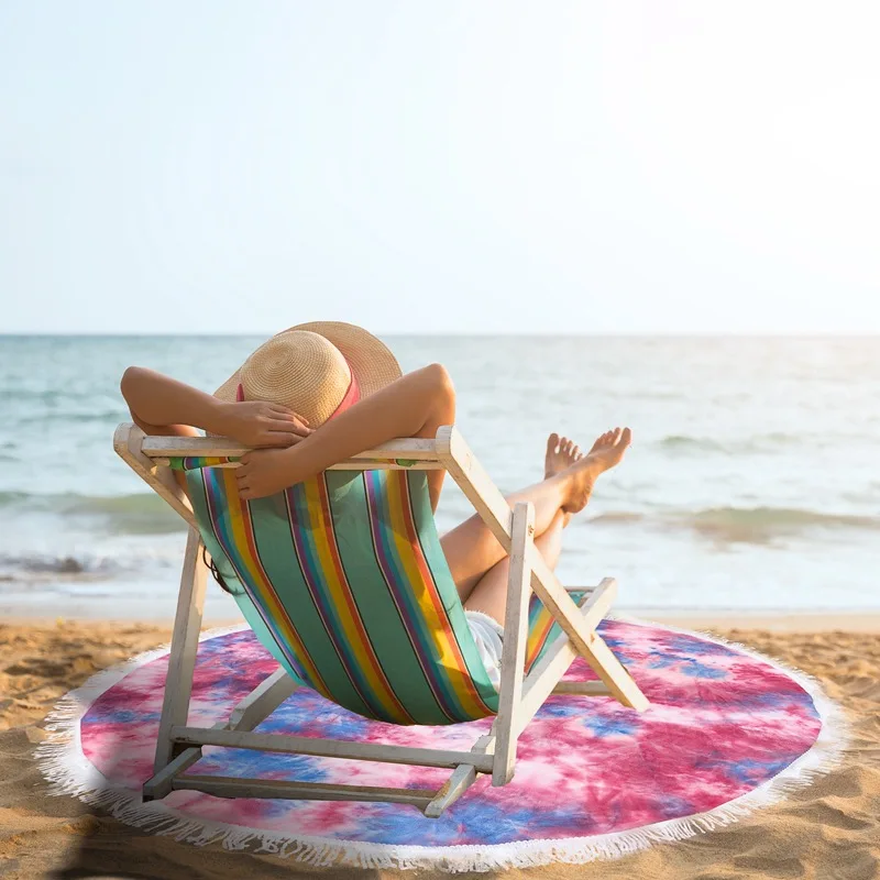 Circle Patterned Sand Proof Microfiber Tropical Tassel Tie-dyed Round Beach Towels