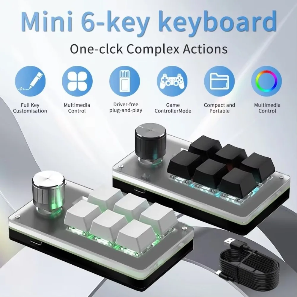 Mini RGB Mini Custom Programming Keyboard Hot Swap USB Wired Gaming Keypads 1 Knob 6 Keys Mechanical Keyboard Programming
