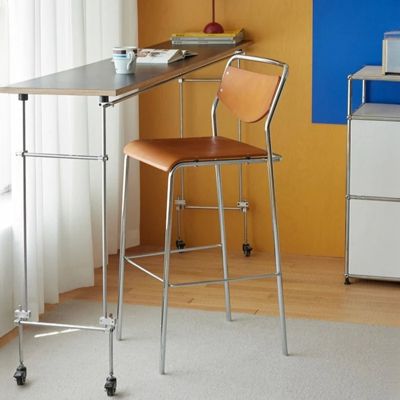 Silver Metal Bar Chair High Modern Designer Ergonomic Bar Chair High Kitchen Minimalist Nordic Chaise De Bar Kitchen Furniture