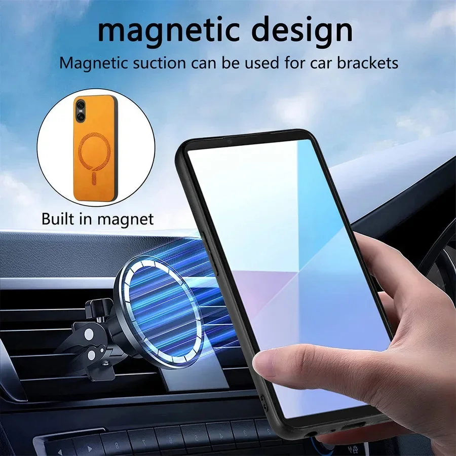 Magsafe Case For Sony Xperia 10 1 VI 2024 Wireless Charge Magnetic Back Funda For Xperia 5 V 10 V 1VI 1 V 10VI Leather Cover