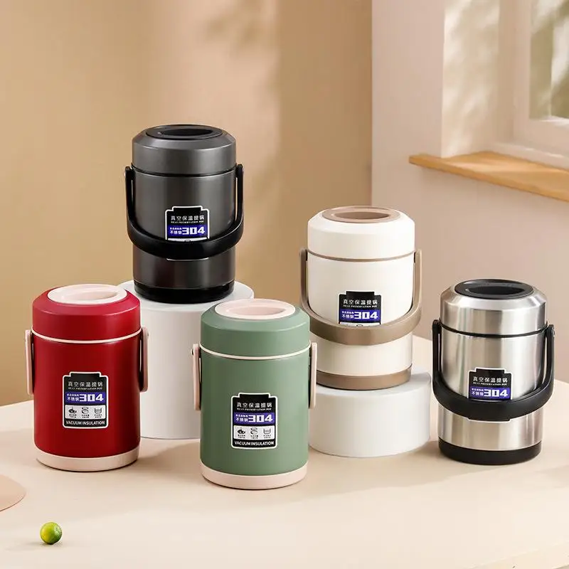 Lonchera Térmica de Doble Capa de Acero Inoxidable con Aislamiento de 72 Horas para el Trabajo, Recipiente para Arroz y Patas de Cerdo, Caja de Comida para el Invierno