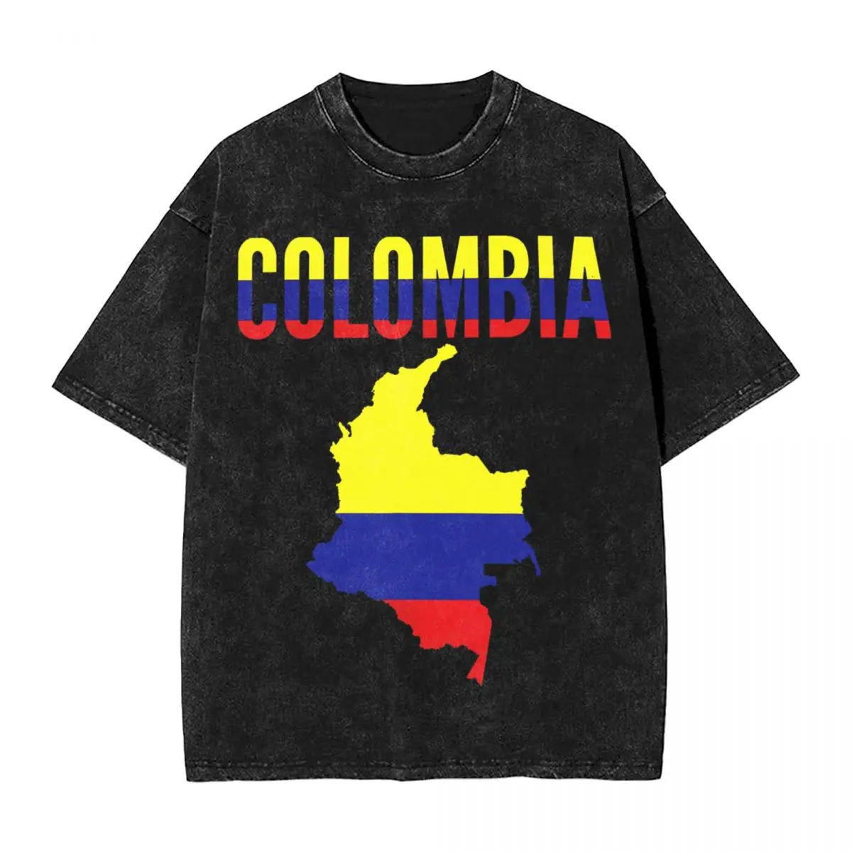 

Washed T Shirts Colombian Colombia Country Flag Hip Hop Vintage T-Shirts 100% Cotton Printed Tops Tees for Men Women