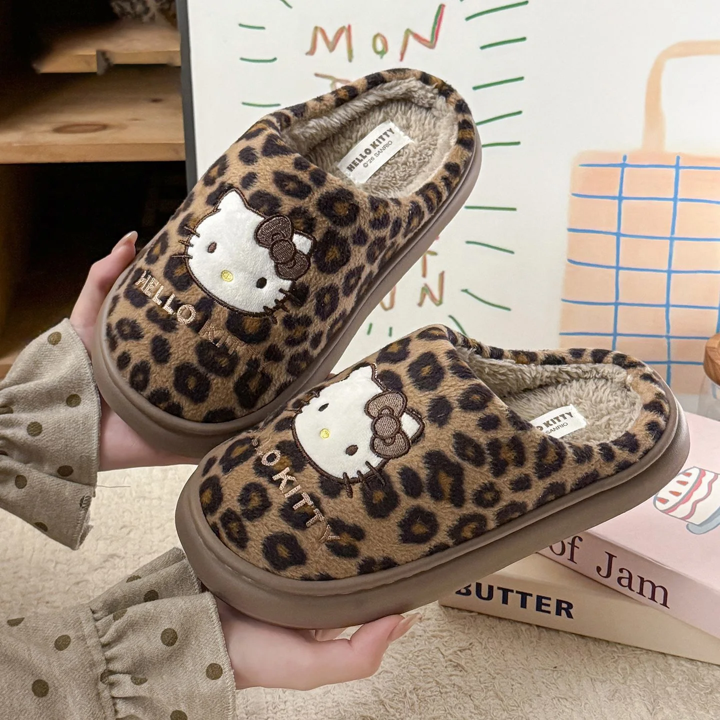 Hello Kitty Pluche Pantoffels Dames Kawaii Cartoon Winter Warme Gesloten Teen Pantoffels Zachte Zool Antislip Binnenhuis Schoenen