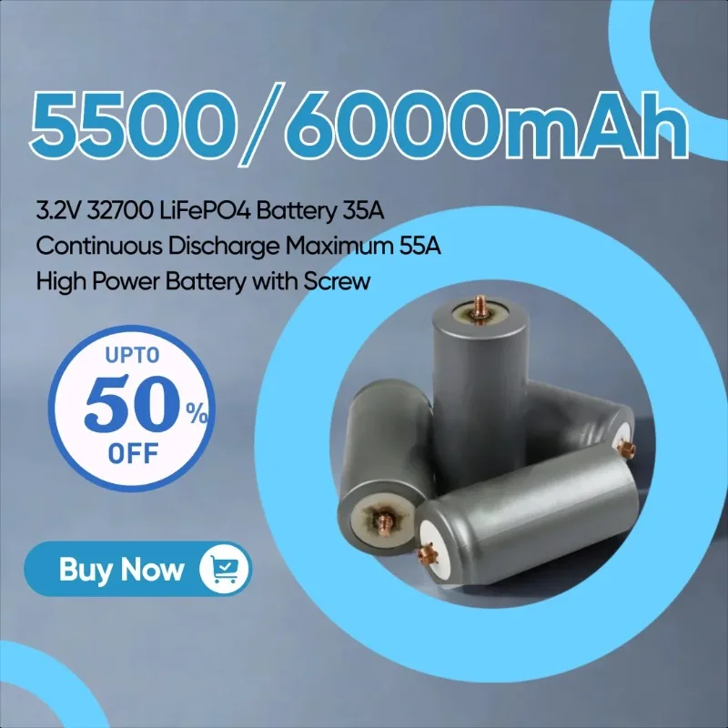 

5500/6000mAh 3.2V 32700 LiFePO4 Battery 35A Continuous Discharge Maximum 55A High Power Battery with Screw