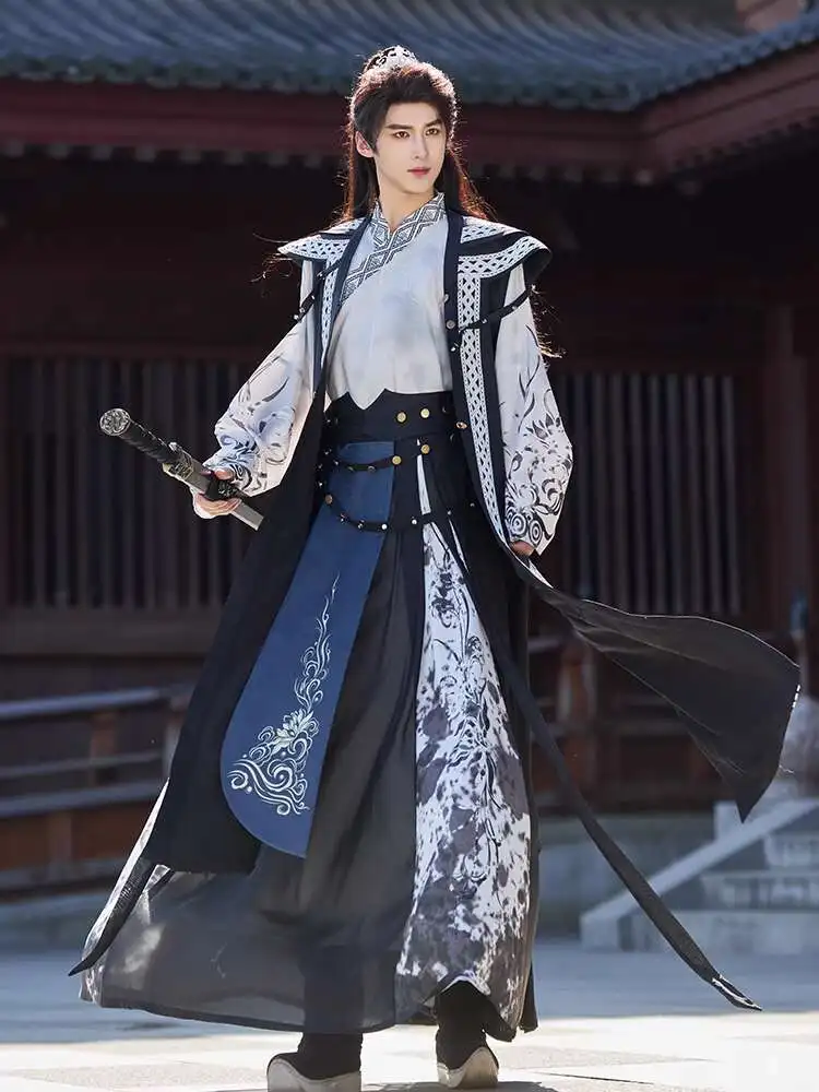 جديد كرنفال هالوين كوس تأثيري Hanfu Chivalrous الخبراء القديمة زي النمط الصيني وسيم الملابس الداخلية معطف تنورة