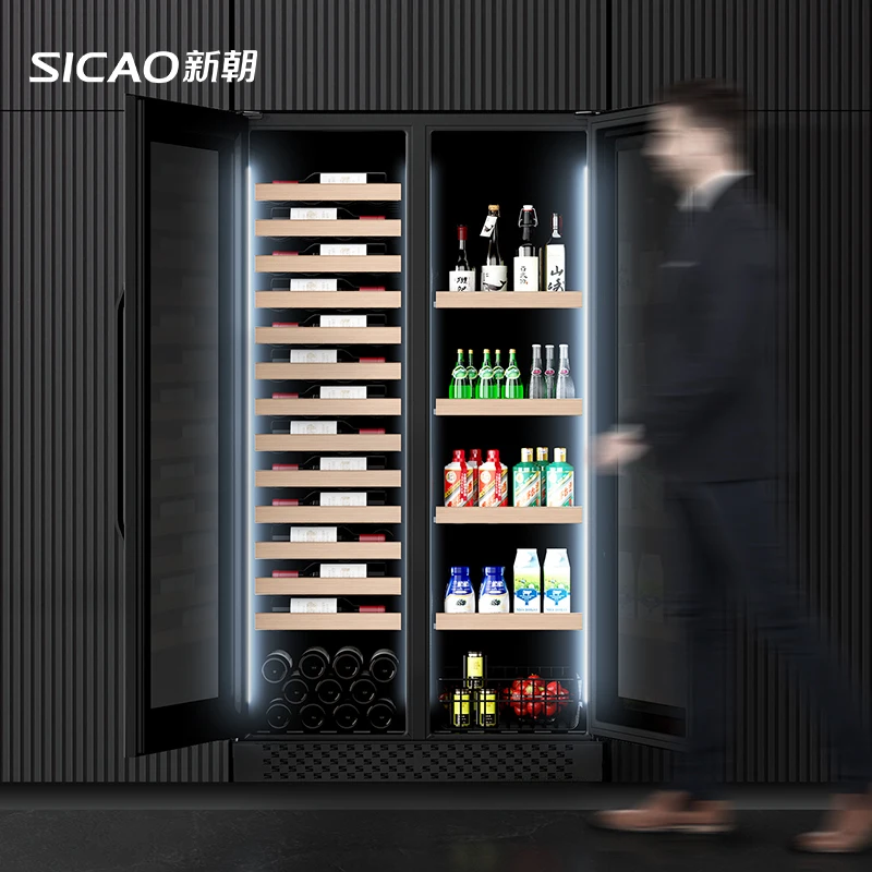 Gabinete de gran capacidad de moda, refrigerador de acero inoxidable para el hogar, nevera, enfriador de vino electrónico, doble zona