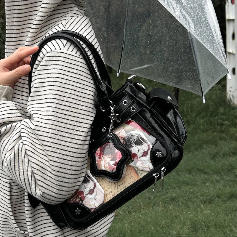 حقيبة Itabag شفافة ذات سعة صغيرة مع تصميم فريد من نوعه Y2K حقيبة كتف صغيرة من البولي يوريثان للنساء حقيبة ita سوداء #2