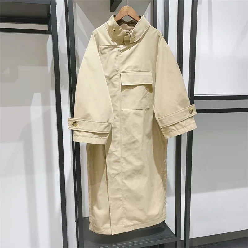 Women's Old Money Style Loose-Fit Stand Collar Straight-Cut Trench Coat Fashionable Casual Versatile Long Jacket Outerwear 2025,