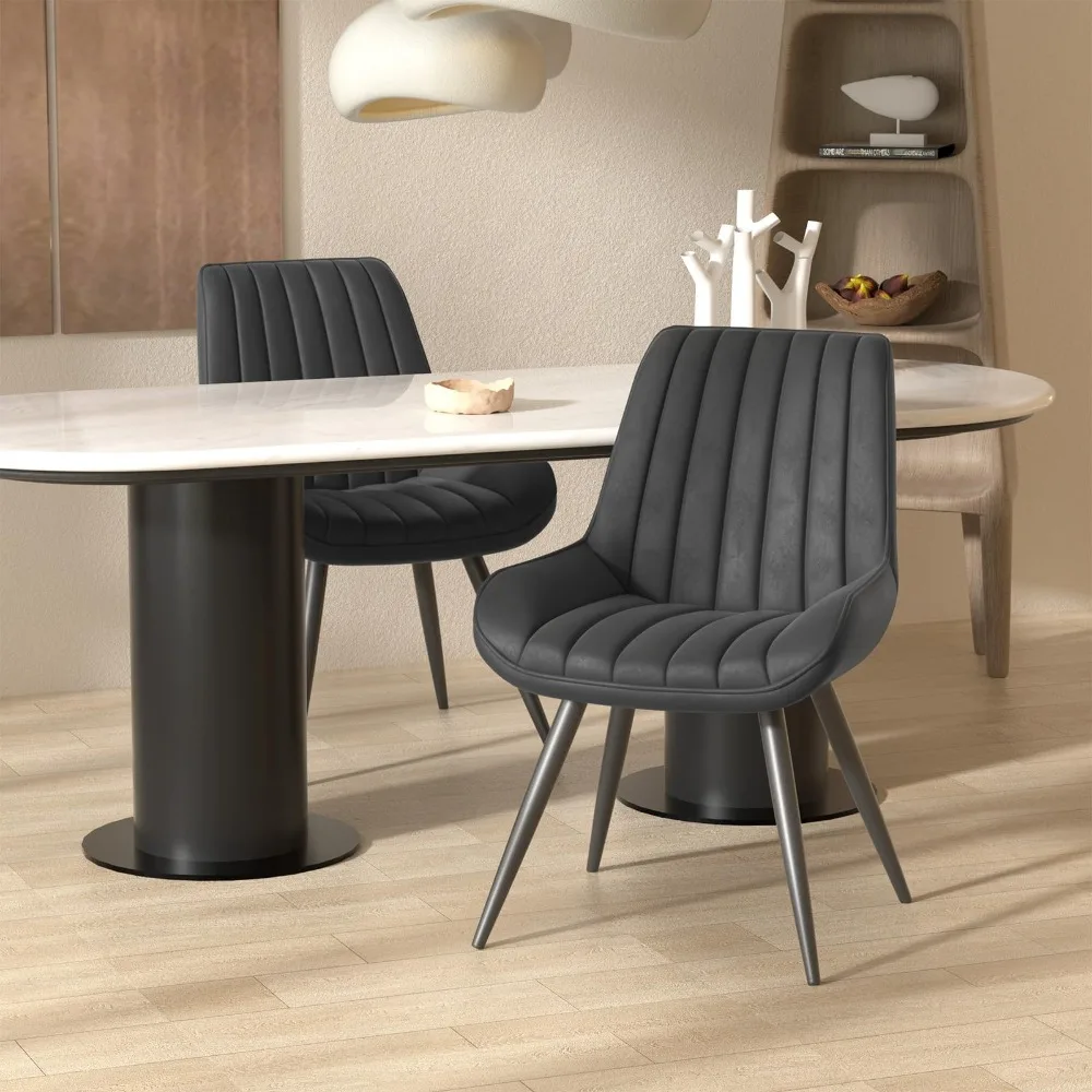 Modern Dining Chairs Set of 6, Comfy Dining Chairs with Thick Cushions, Upholstered Fabric Kitchen Side Chairs with Metal Legs