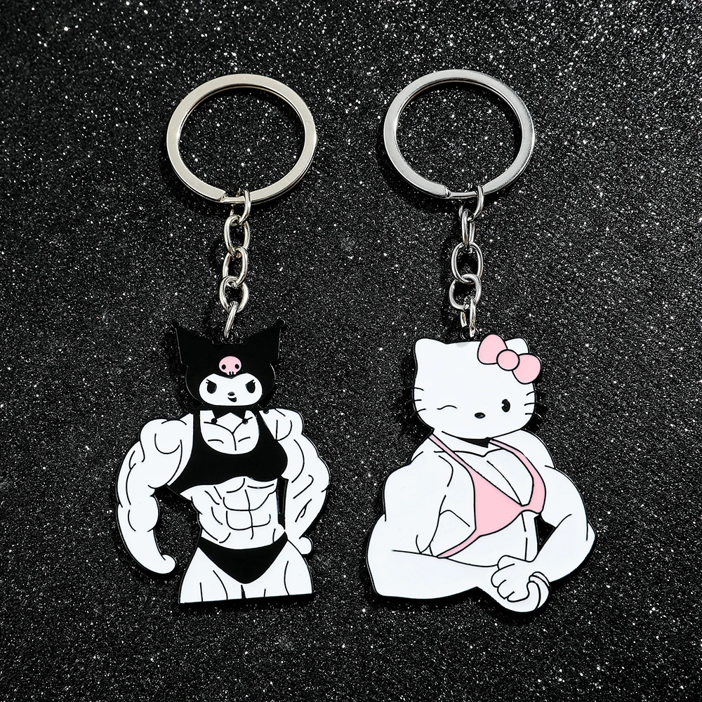 Sanrio Kuromi Hello Kitty Keychain Funny Muscle Anime Figure Keychain Girls Backpack Pendant Jewelry Accessories