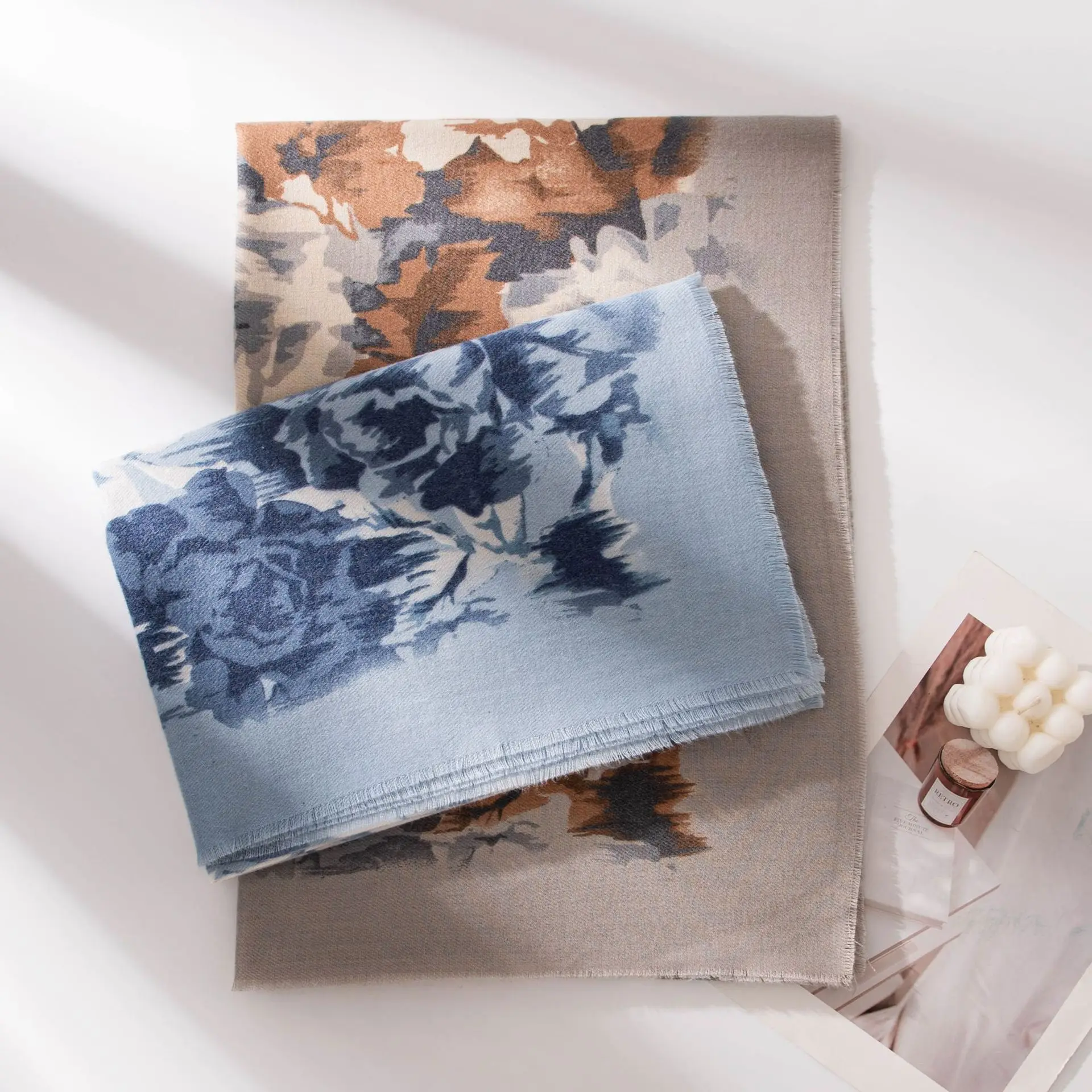 

Персонализированный модный шарф в этническом стиле с принтом розы, осенний шарф с имитацией кашемира, художественный ретро, теплая женская шаль для уличных поездок на работу