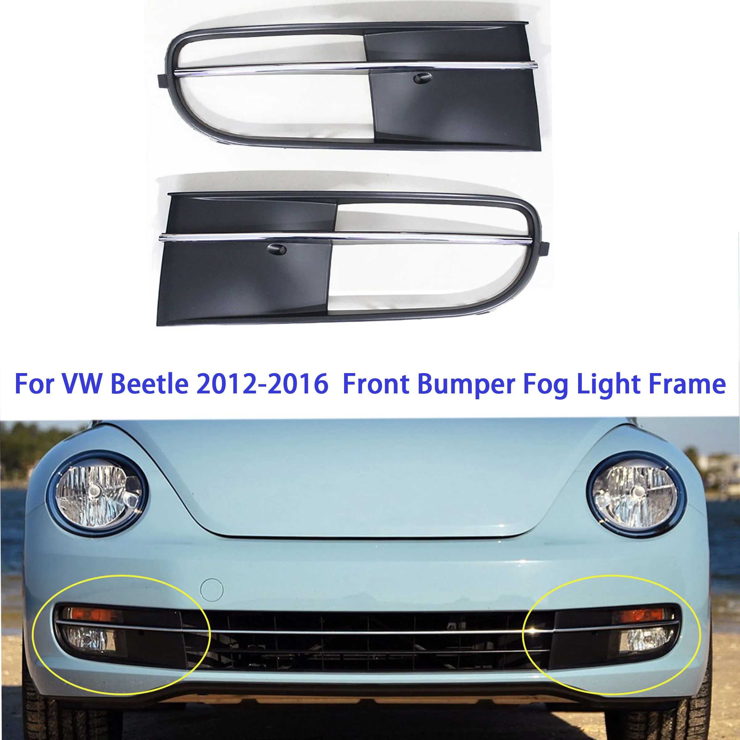 ABS penutup bingkai lampu kabut Bumper depan hitam, pelindung kisi otomotif untuk VW Beetle 2012-2016