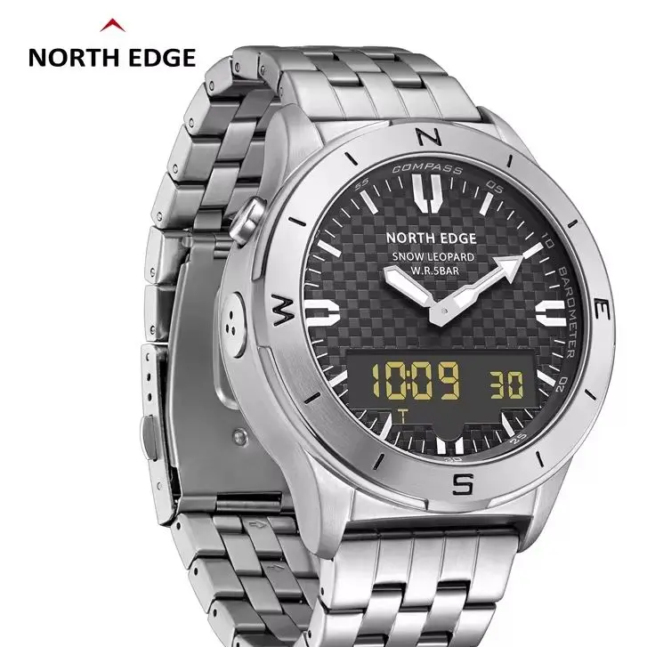 

NORTH EDGE 2025 мужские цифровые спортивные часы для мужчин стальной ремешок водостойкие 50 м высотомер барометр компас военные наручные часы