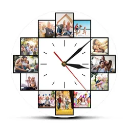 Personalized Wall Clock With Pictures Home Wall Decor Silent Non Ticking Clock With 12 Photos Print Picture Collage Custom Gift