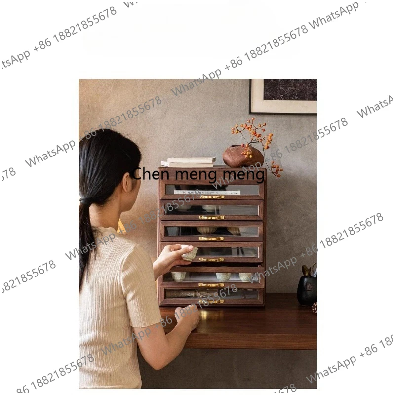 

American retro table jewelry cabinet countertop drawer storage box floor dental cabinet black walnut play cabinet