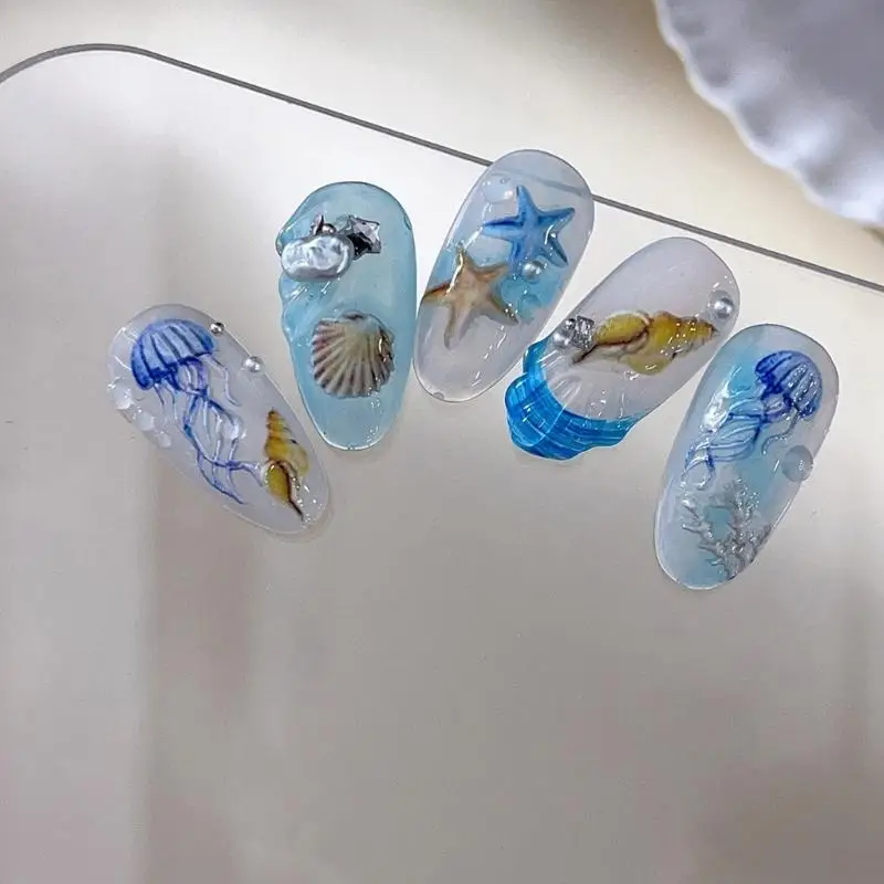 2 Pieces Silicone Art Mould for Resin Craft Featuring Seashells Jellyfish Seaweed Turtles Designs