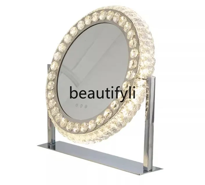 Desktop desktop bedroom high-end smart LED light rotatable round vanity mirror