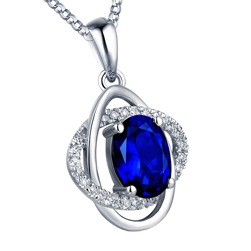 HuiSept Elegant Silver 925 Necklace Oval Shaped Sapphire Zircon Gemstones Pendant Jewelry Ornaments for Women Wedding Wholesale