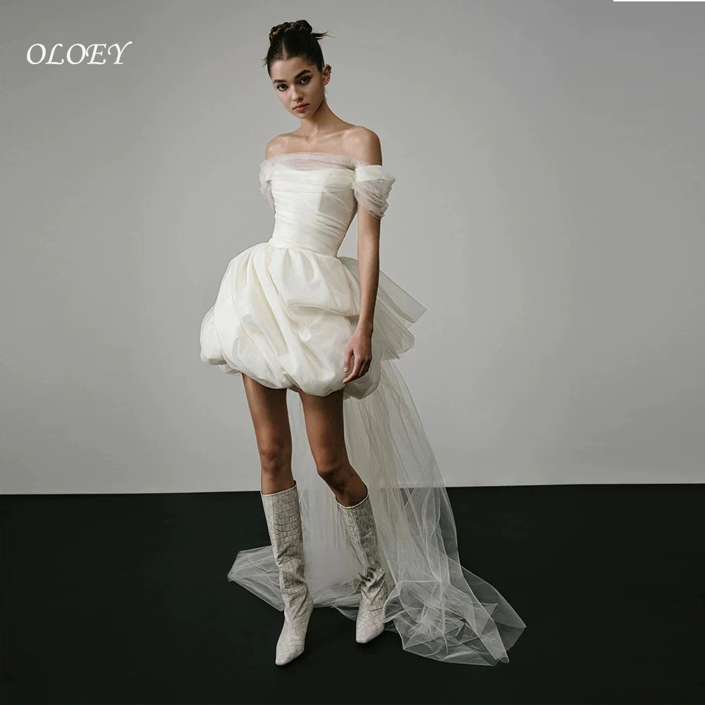 

OLOEY Elegant Off the Shoulder Mini Wedding Party Dresses Sleeves Princess Bride Gowns Formal Party Customized Robe de soiree