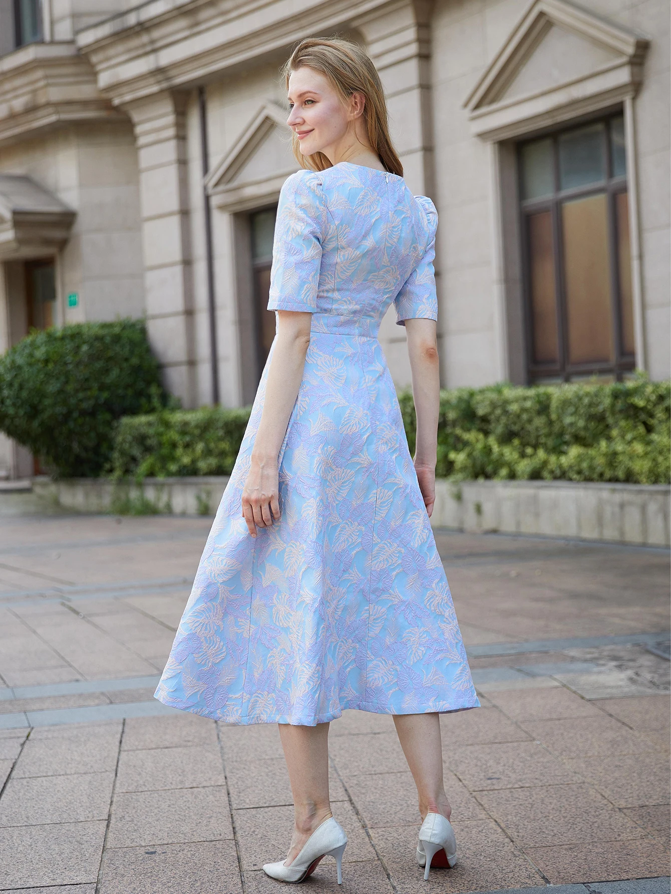 DEVCHATA Elegant Flower Jacquard Dress New Casual O-Neck Long Dress Temperament Evening Party Dresses Fashion Clothes Vestidos