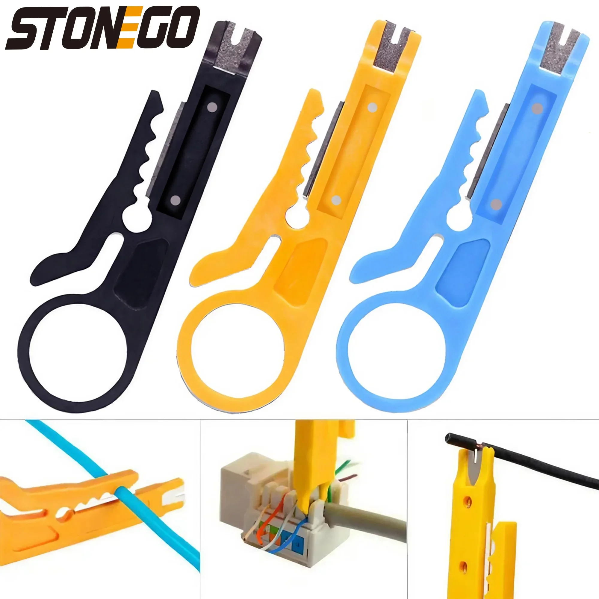 STONEGO 1PC Mini Strippers Crimping Pliers - Universal Cable Cutter and Crimping Tool for RG59, RG6, RG7, RG11,CAT5, CAT6