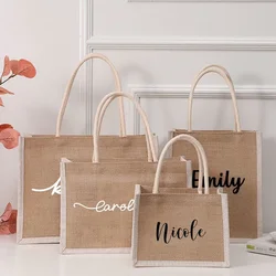 Sacolas de serapilheira personalizadas com nome personalizado, sacola de juta, presente de dama de honra, festa de despedida de solteira, monograma, bolsa de praia, lembranças de casamento, presente