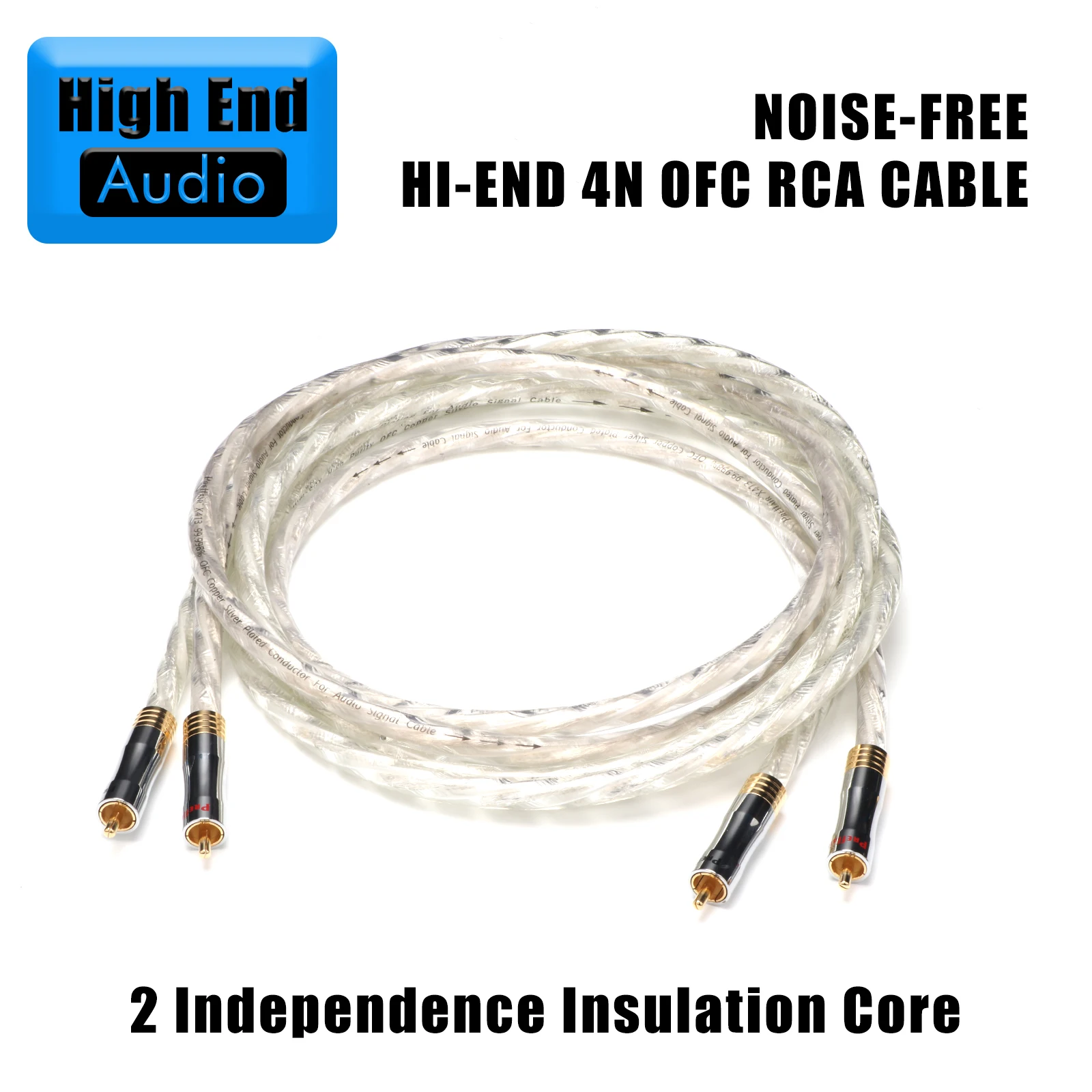 Preffair Hi-End OFC silver plated signal cable HiFi Double core double shield RCA Lotus head power amplifier audio cable
