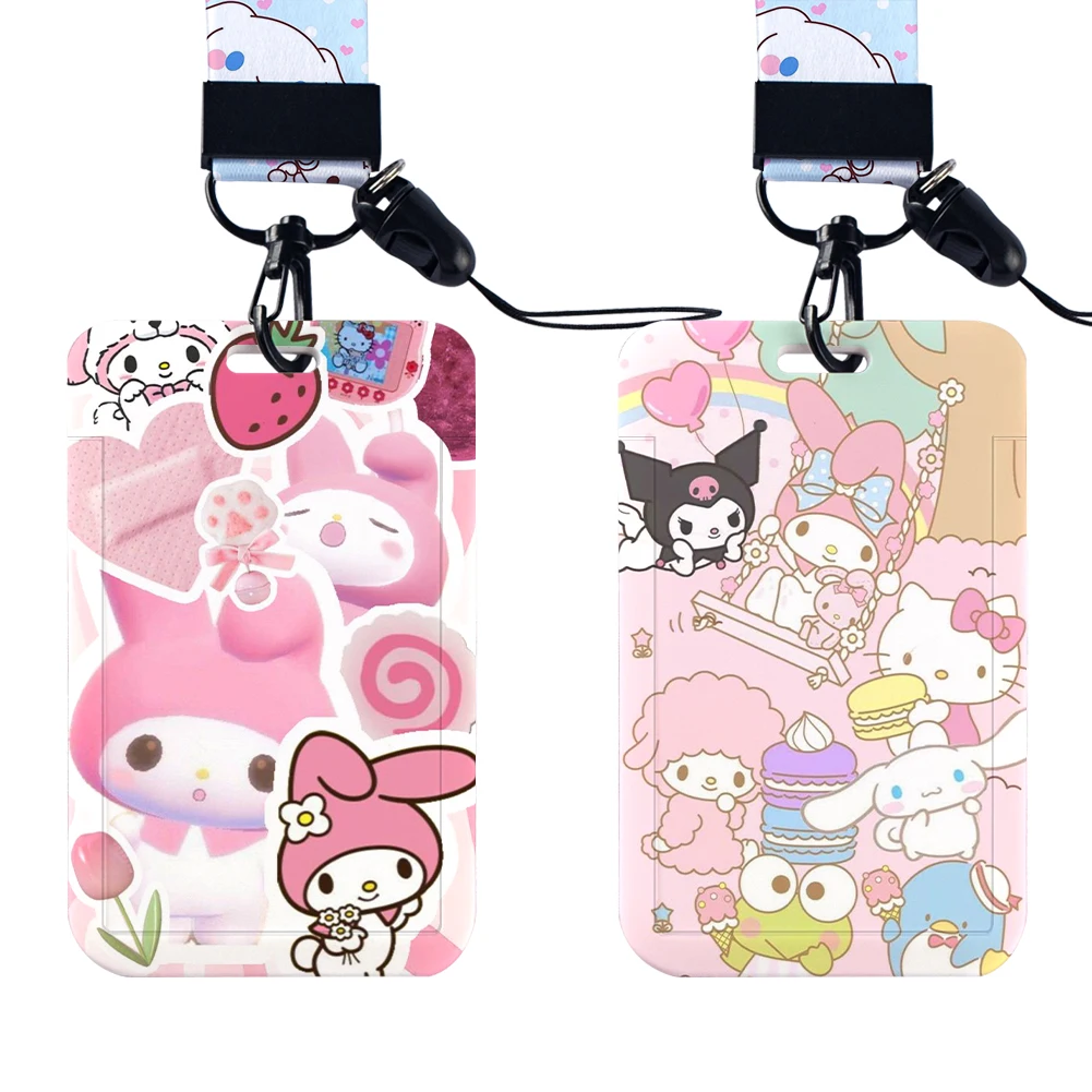 W ID lencana pemegang gantungan kunci Sanrio Cinnamoroll kartu lanyard leher tali lanyard gantungan kunci tali gantungan kunci aksesoris hadiah