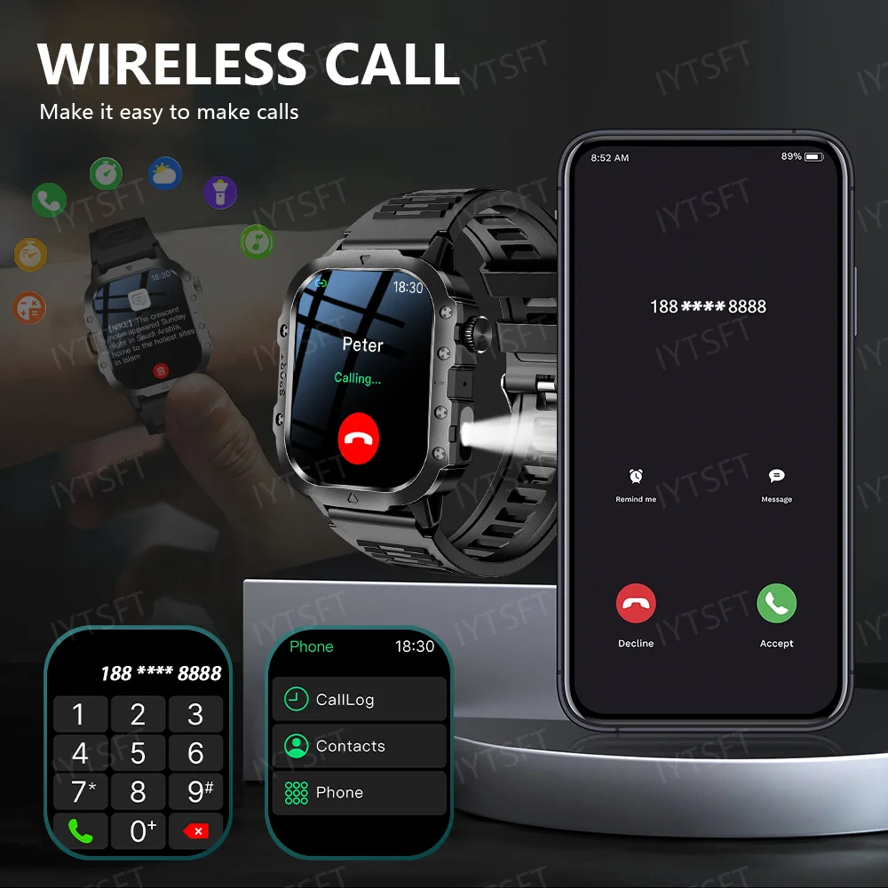 LAXASFIT 2025 جديد العسكرية ساعة ذكية الرجال الرياضة في الهواء الطلق جهاز تعقب للياقة البدنية مراقبة الصحة 2.01 بوصة بلوتوث المكالمات Smartwatch