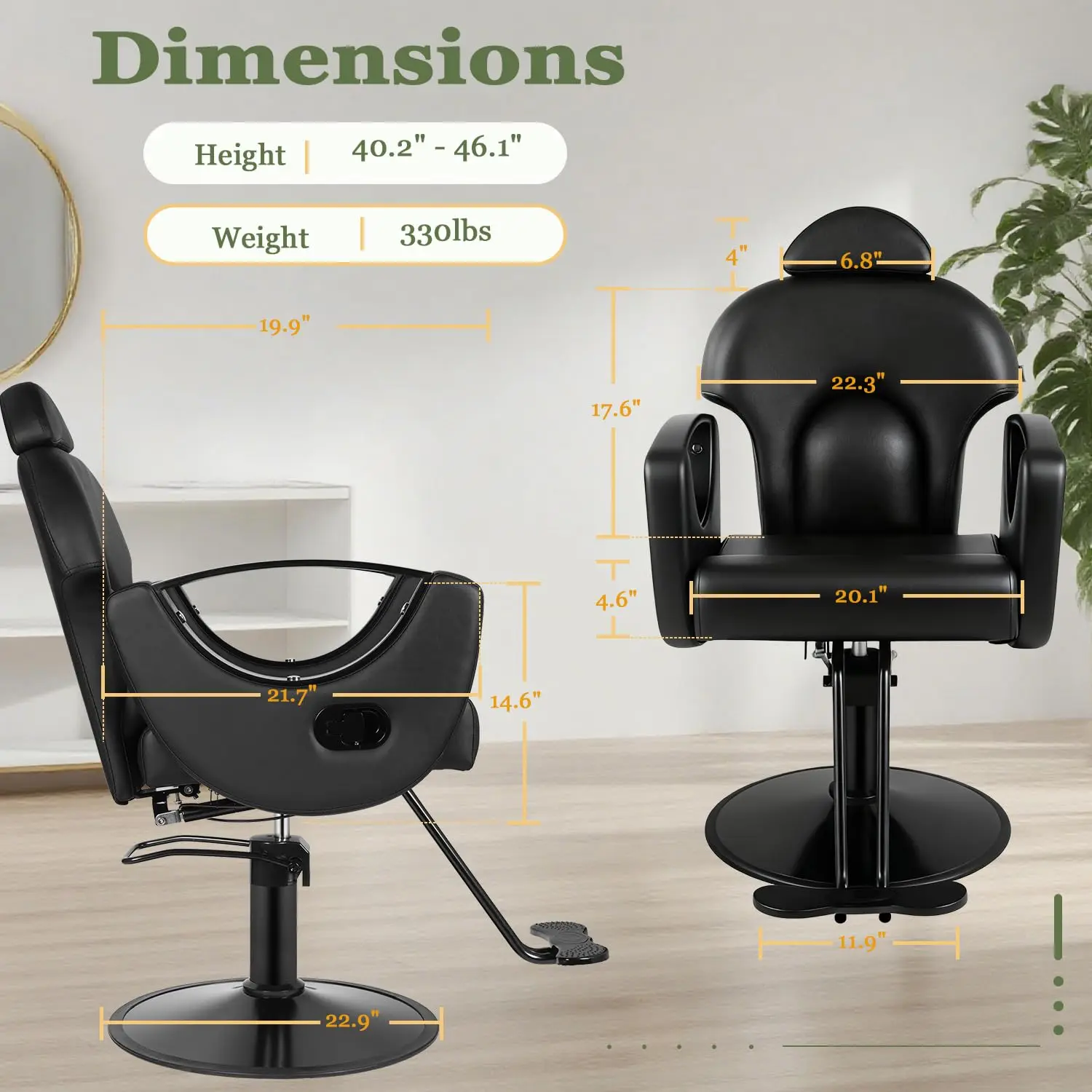 Black Reclining Hydraulic Barber Chair, 360 Swivel Heavy Duty Styling Chair for Salon & Home Barbershop, Customized