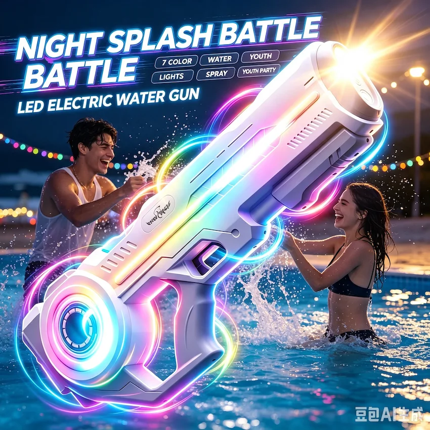 Electric Continuous Firing Water Gun Toy with LED Light Outdoor Shooting Water Games Pool Summer Toy for Adult Birthday Gift