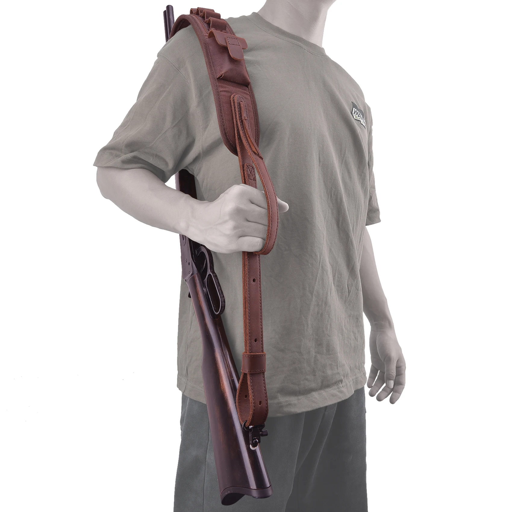 Leather Canvas Rifle Shotgun Carry Strap Ammo Sling Adjustable Gun Belt For Hunting Shooting .308 .22LR 12/16/20GA .357 30/30