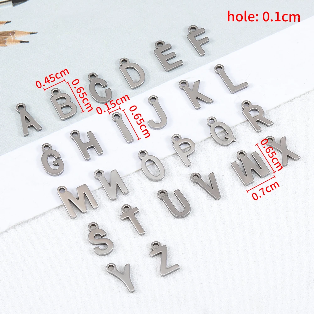 50pcs Mini A to Z Initial Charms Stainless Steel Letter Charms Alphabet Pendants DIY Earrings Necklaces Jewelry Making Wholesale