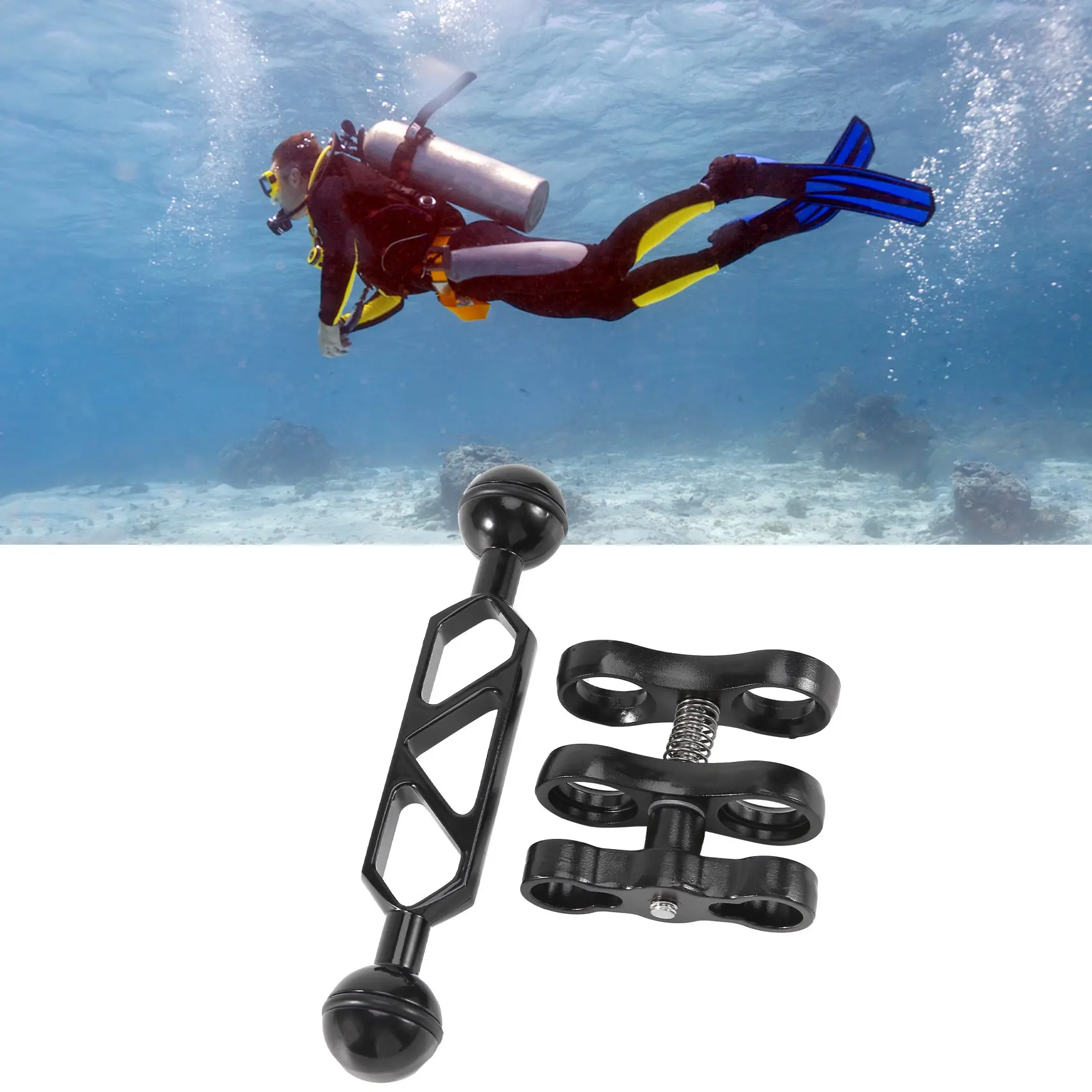 IDUD Aluminum Alloy Scuba Diving Light Torch Dual Ball Joint And 1 Set Butterfly Clip Clamp Mount For Underwater Photography