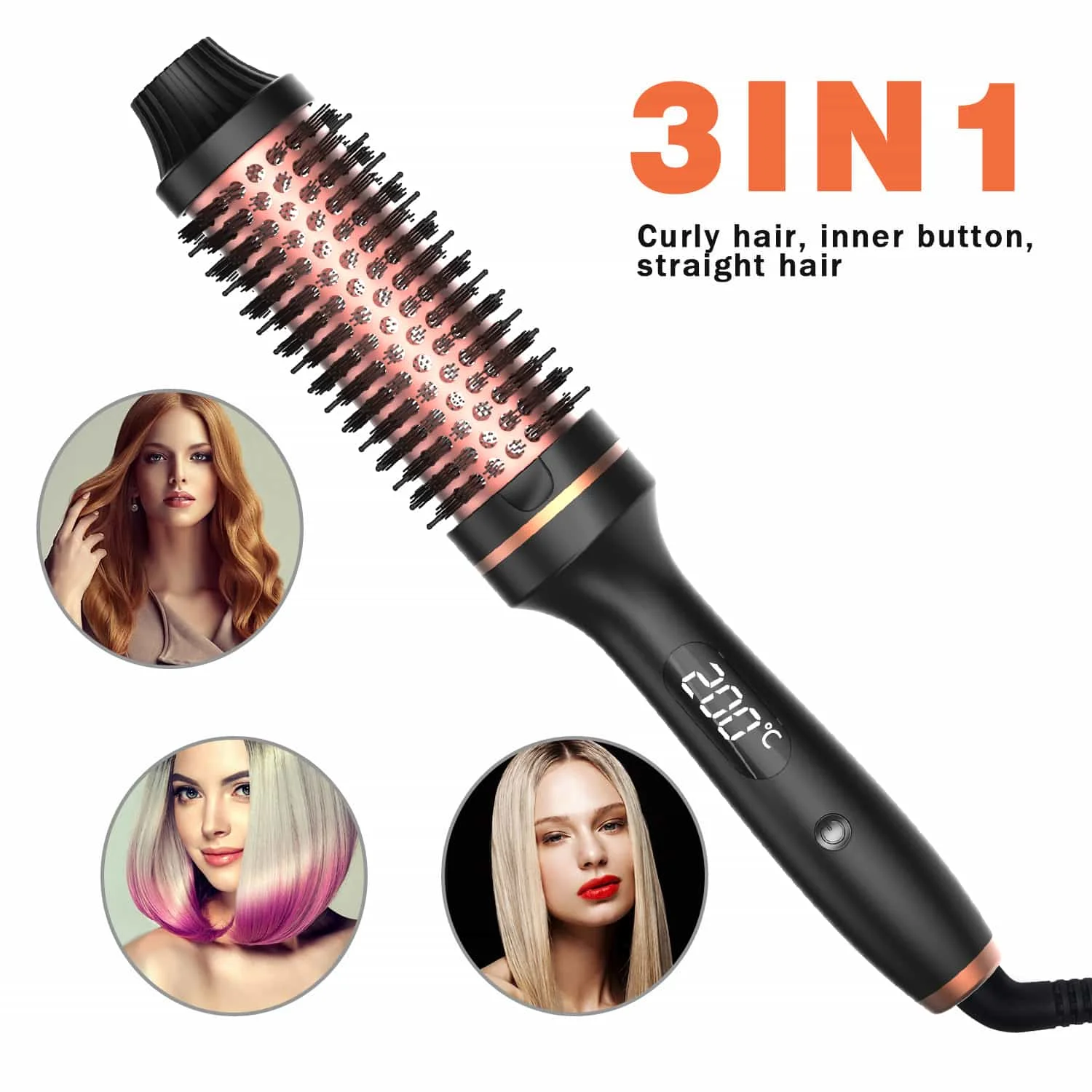 

Heated Curling Brush 3 in 1 Hair Curler Straightener Thermal Brush Ceramic Curling Iron Anti Scald Comb Fast Heating Profession