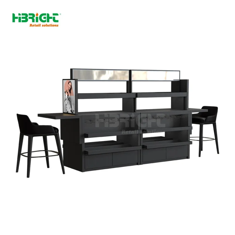 custom.Double-Sided Glass Cosmetics Display Cabinet Light Duty Supermarket Rack with Metallic Material