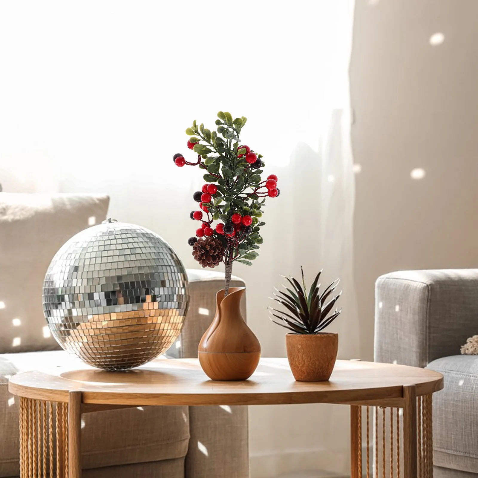 

Christmas Tree Pick Artificial Red Berry Pine Cone Branches Holiday Floral Arrangement Garland Vase Decoration