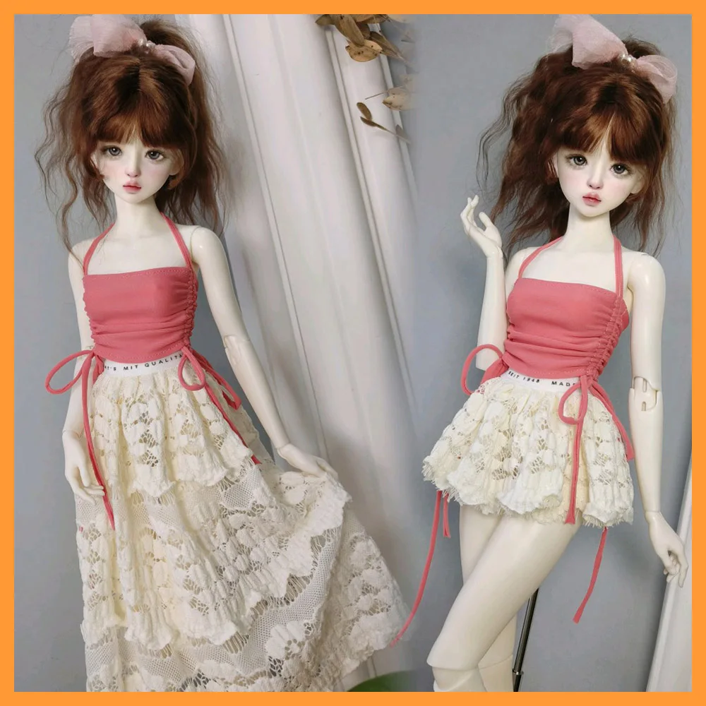 

【Only Clothes】1/3 1/4 Strap Top Drawstring Halter Vest Lace Long/Short Skirt Sweet Set for as60 FAN/FF Body Toys