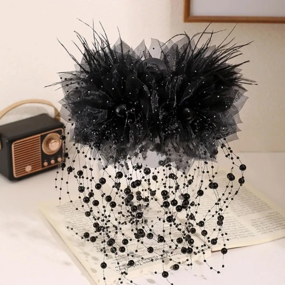 Коготь для волос, перо, сетка, пряжа, цветочный декор, заколка для волос с кисточкой из искусственного жемчуга, заколка для волос на затылке, аксессуар для волос, заколка для волос Закладка