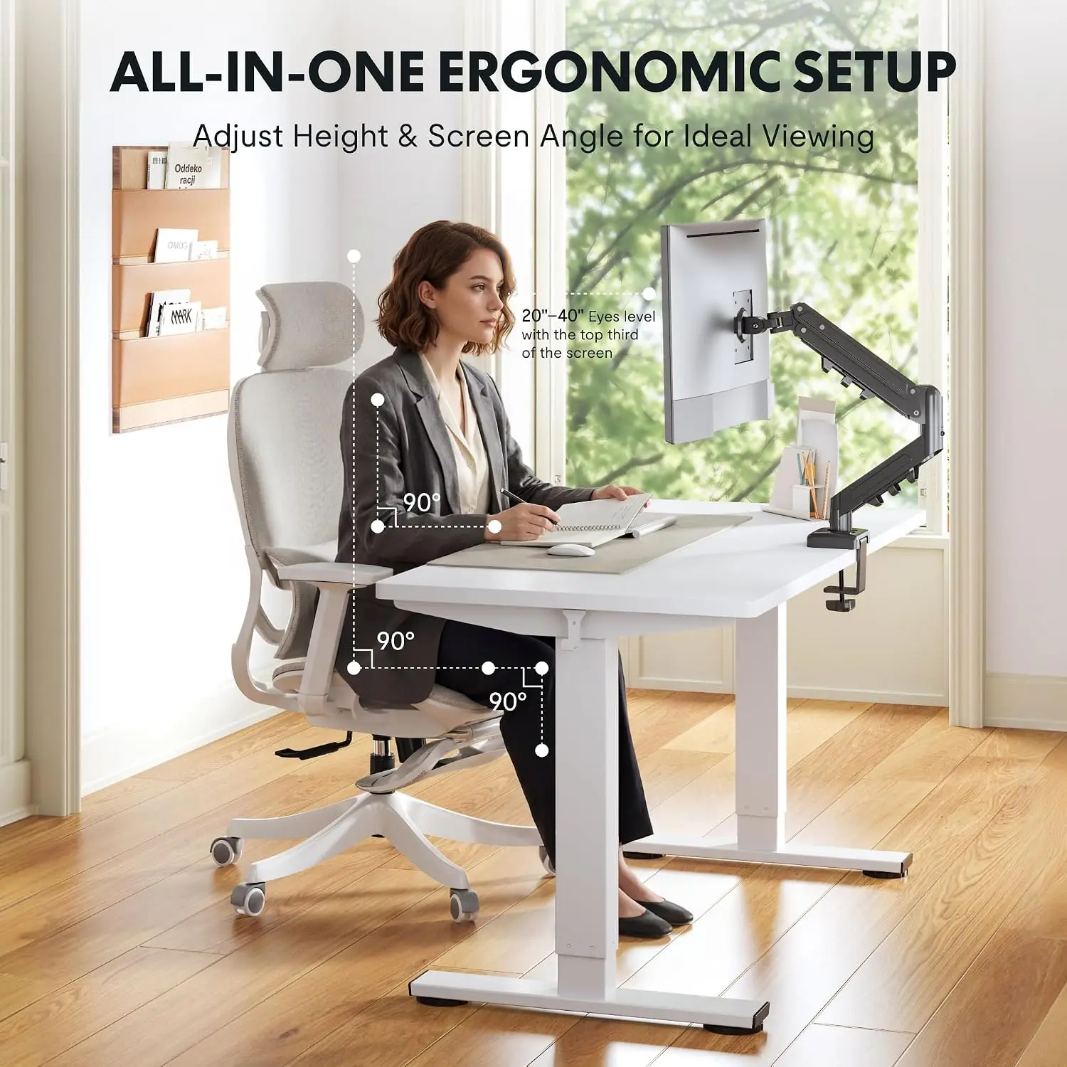 Height Adjustable Electric Standing Desk 48x24 Inch with Monitor Mount for Home Office White, Customized