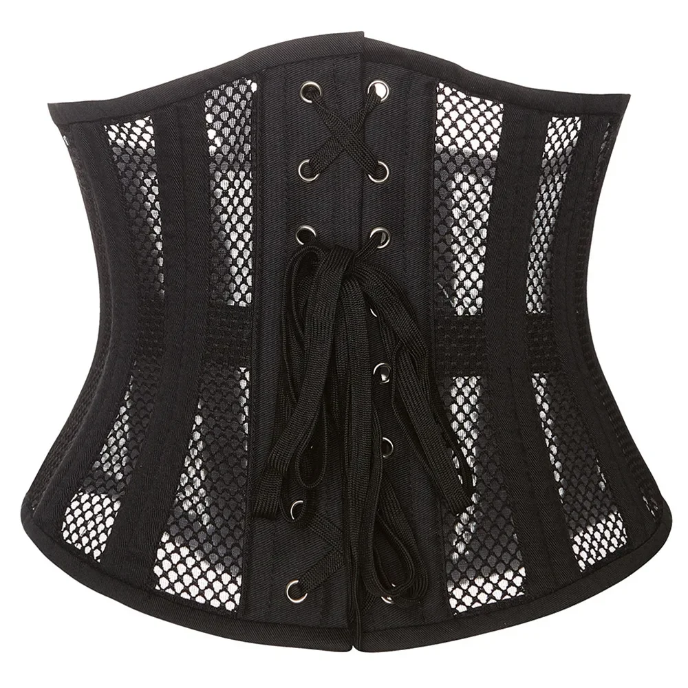 Mesh Breathable Underbust Corset for Women Tummy Control Steel Boned Short Torso Bustier Bodysuit Waist Cincher Slimming Corset