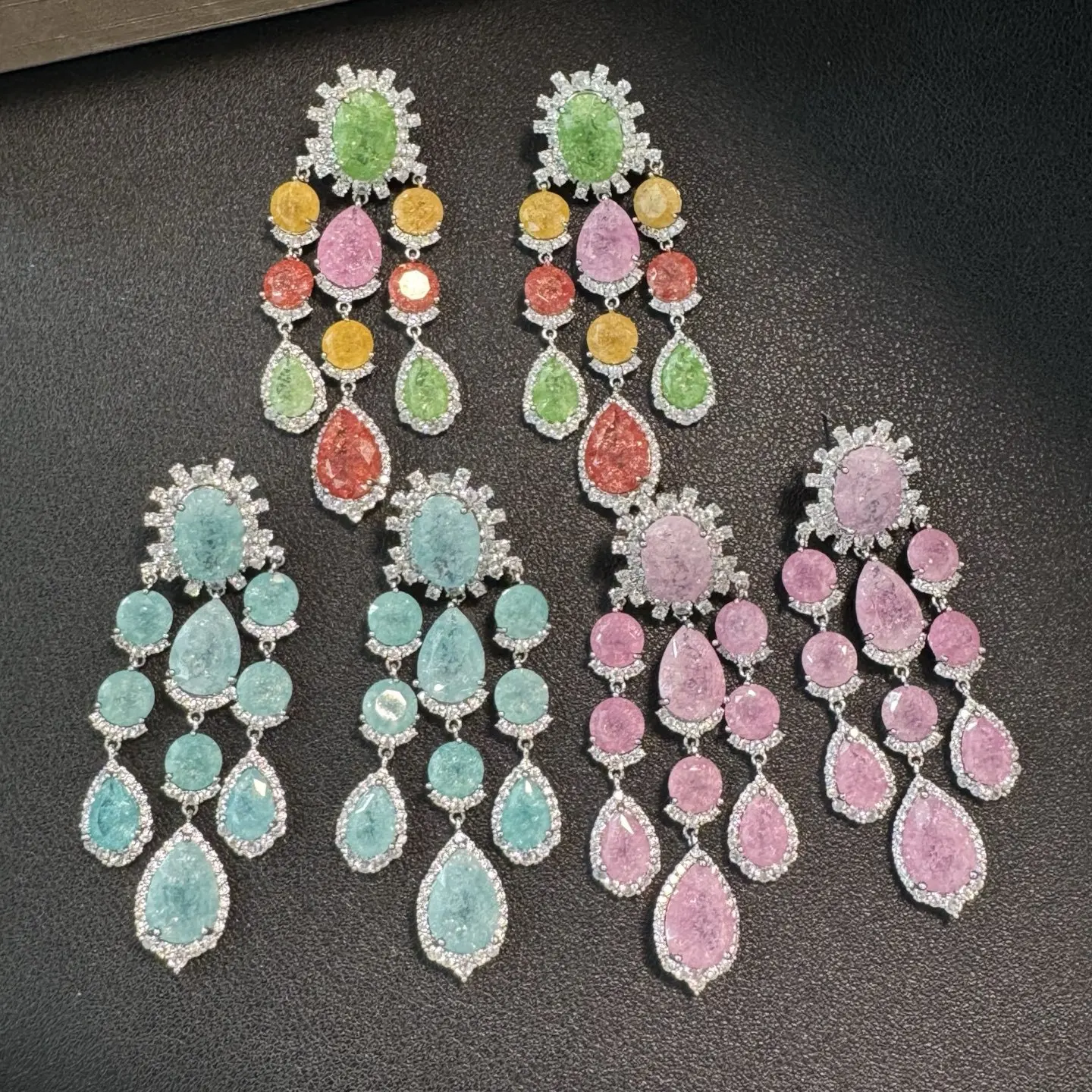 Multicolor Long Tassel Dangle Earrings for Women Luxury Statement Jewelry Pink Blue Teardrop Earrings Wedding Party Gala Event