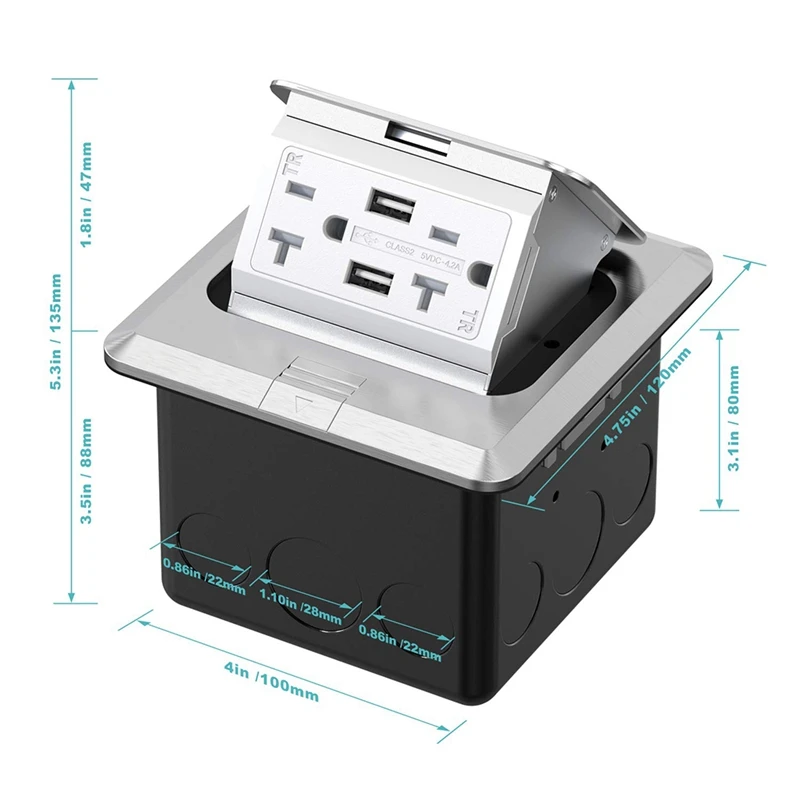 Electrical Box With 20 Amp Stainless Steel GFCI Tamper/Weather Resistant Receptacle Outlet 110V US Plug