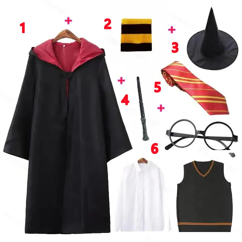 Magic School Adult Children Harris Cloak  6Pcs Set Cosplay Costume Men's Women's Wizardry Clothing Cape Scarf Tie Glasses Hat Pa