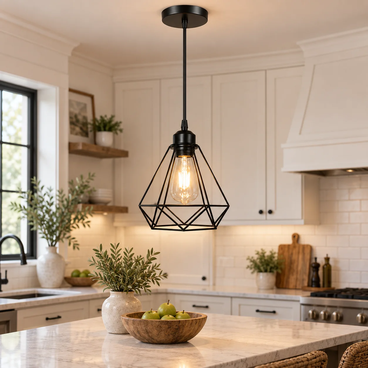 JOYINLED Vintage Industrial Pendant Light Retro Black Chandelier with Diamond Shaped Wire Cage E27 Base for Living Dining Room